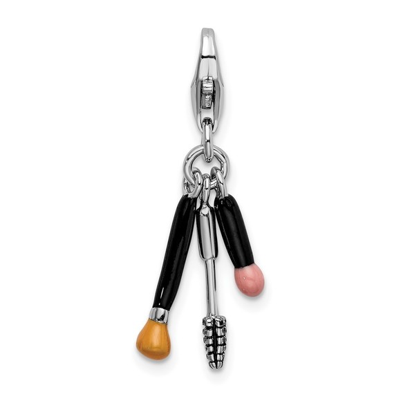 925 Sterling Silver 3-D Enameled Makeup Bracelet Charm Lobster Clasp - Picture 1 of 3